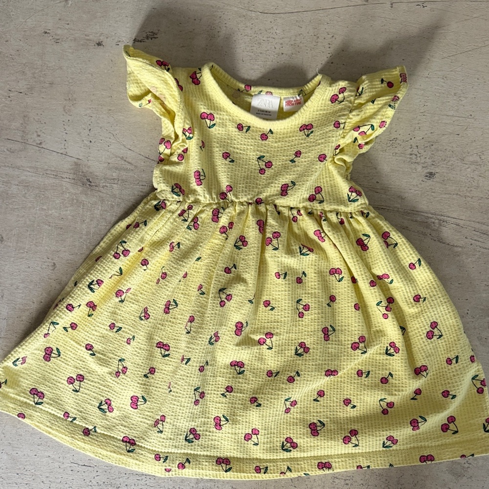 Zara Seersucker Yellow Cherry-Print Kids Dress